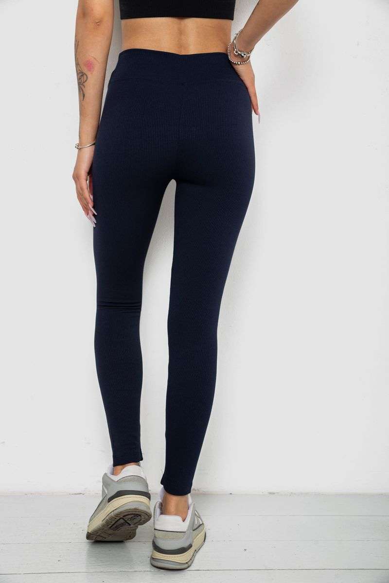 Лосины однотонные в рубчик утепленные на флисе, цвет синий, 238R605 — изображение 4