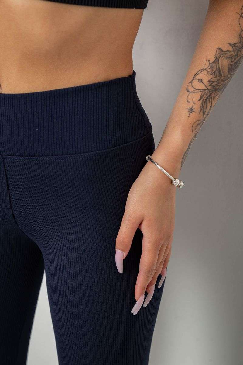 Лосины однотонные в рубчик утепленные на флисе, цвет синий, 238R605 — изображение 5