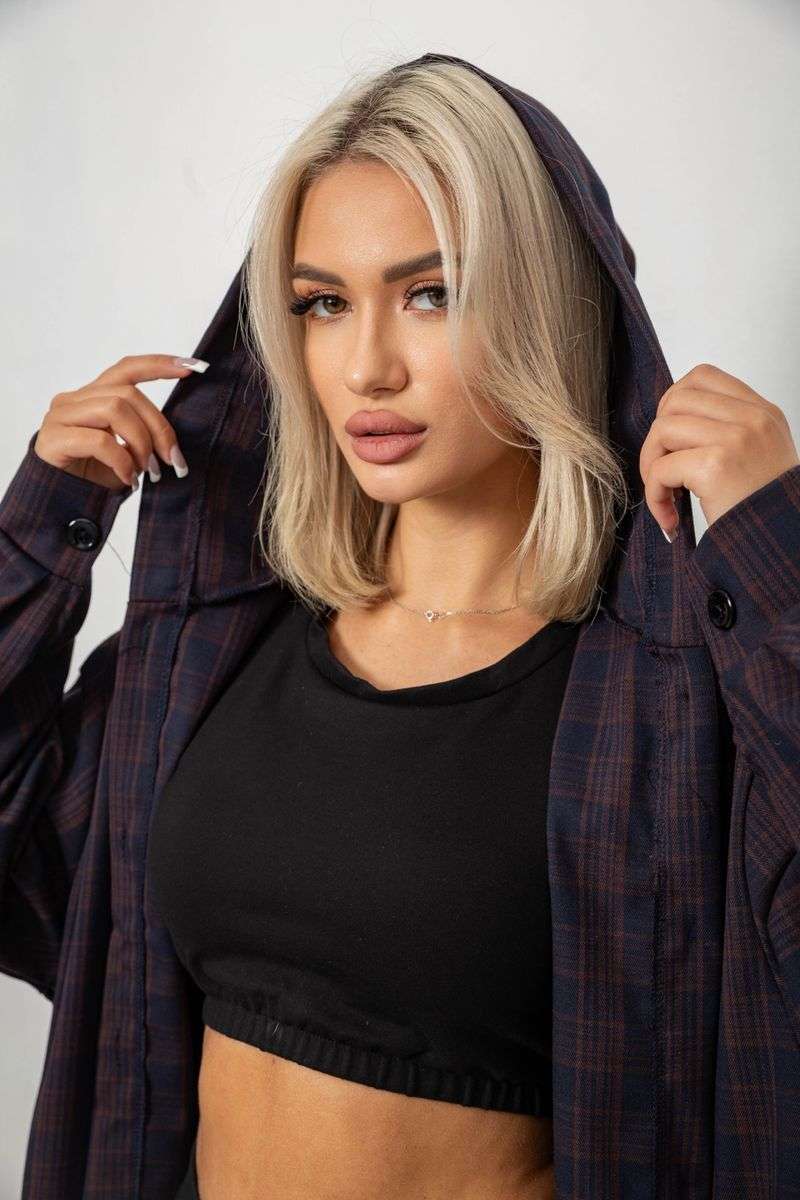 Кардиган женский в клетку, цвет синий, 257R233-3 — изображение 6