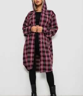 Кардиган женский в клетку, цвет бордовый, 257R233-5