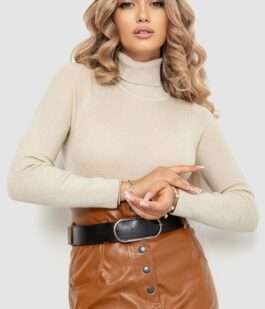 Гольф женский трикотажный в рубчик, цвет светло-бежевый, 204R057