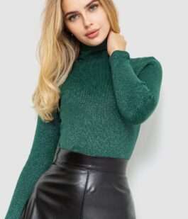 Гольф женский трикотажный в рубчик, цвет зеленый, 204R057