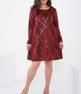 Короткое платье, красного цвета, из люрекса, 153R4052