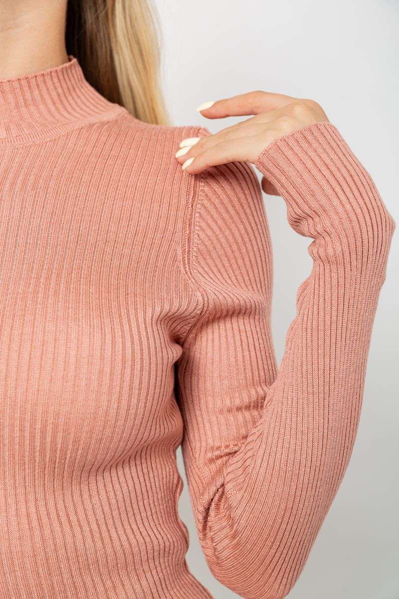 Водолазка женская в рубчик, цвет пудровый, 214R91306 — изображение 5