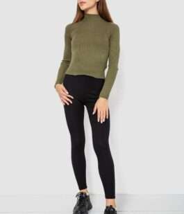 Водолазка женская в рубчик, цвет хаки, 214R91306