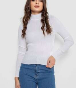 Водолазка женская в рубчик, цвет белый, 214R91306