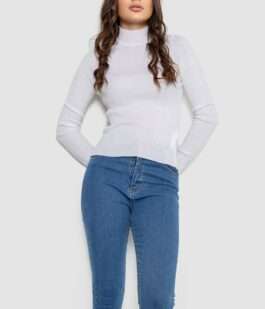 Водолазка женская в рубчик, цвет белый, 214R91306