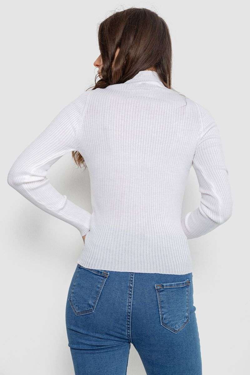 Водолазка женская в рубчик, цвет белый, 214R91306 — изображение 4