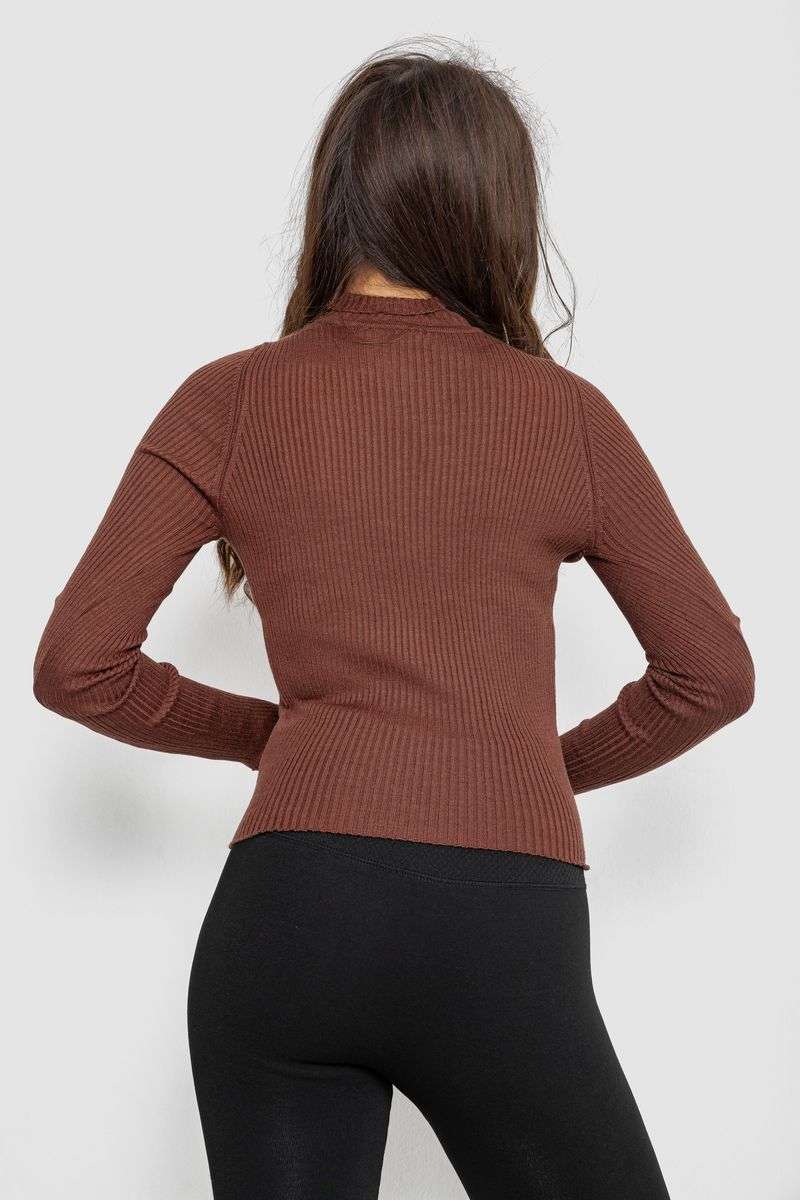 Водолазка женская в рубчик, цвет темно-коричневый, 214R91306 — изображение 4