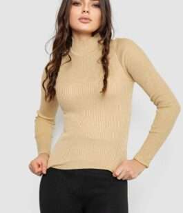 Водолазка женская в рубчик, цвет бежевый, 214R91306