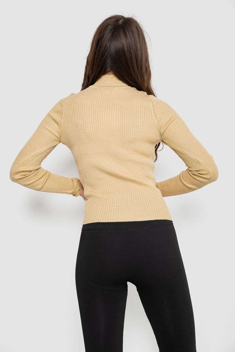 Водолазка женская в рубчик, цвет бежевый, 214R91306 — изображение 4