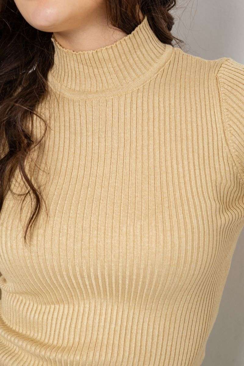 Водолазка женская в рубчик, цвет бежевый, 214R91306 — изображение 5