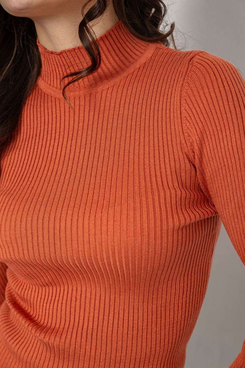 Водолазка женская в рубчик, цвет терракотовый, 214R91306 — изображение 5