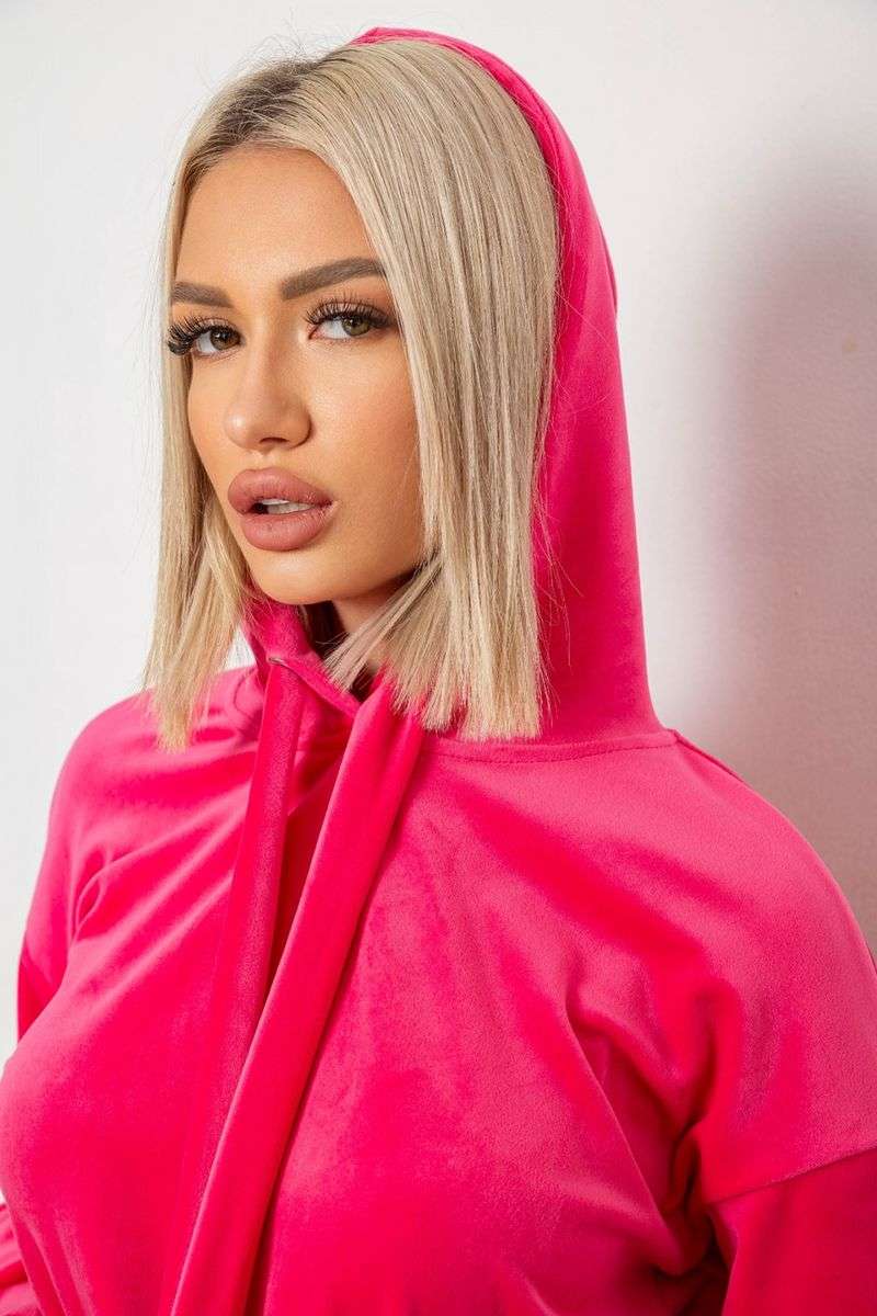 Спортивный костюм женский велюровый свободного кроя, цвет розовый, 241R2001-20 — изображение 6