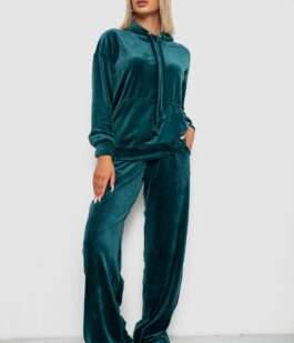Спортивный костюм женский велюровый свободного кроя, цвет зеленый, 241R2001-20