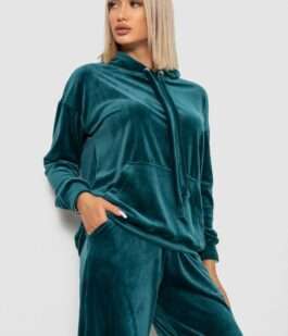 Спортивный костюм женский велюровый свободного кроя, цвет зеленый, 241R2001-20