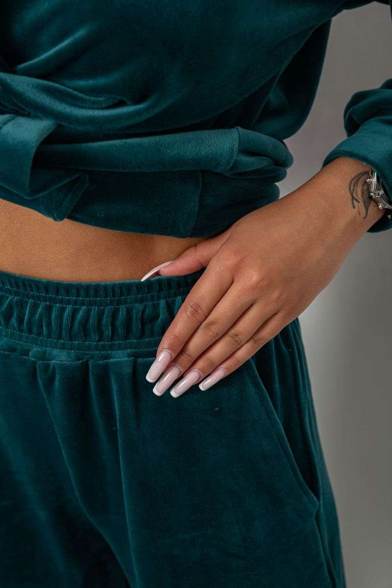 Спортивный костюм женский велюровый свободного кроя, цвет зеленый, 241R2001-20 — изображение 5