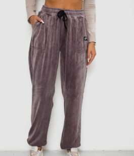 Спортивные штаны велюровые женские на флисе, цвет мокко, 238R58649-1