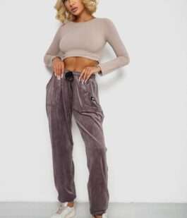 Спортивные штаны велюровые женские на флисе, цвет мокко, 238R58649-1