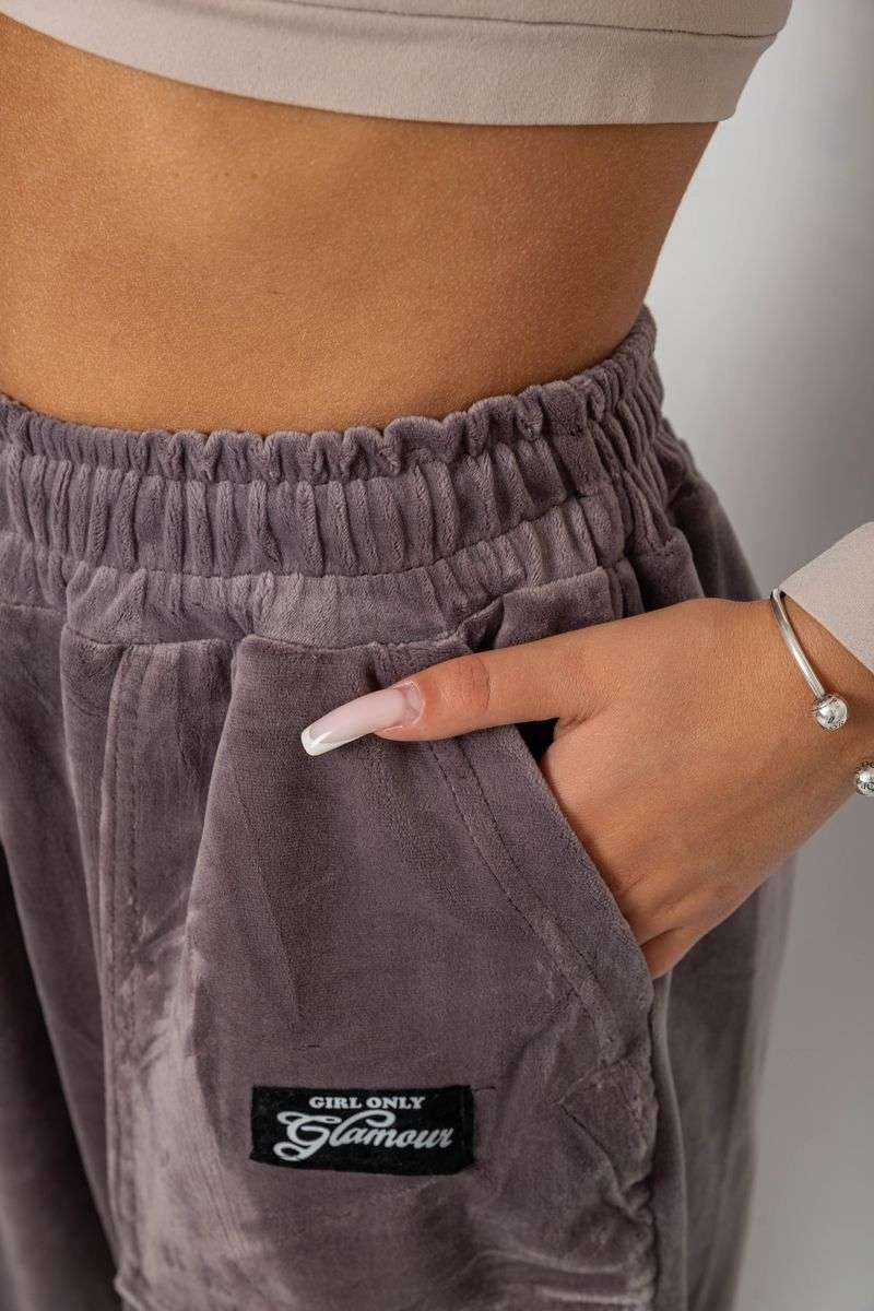 Спортивные штаны велюровые женские на флисе, цвет мокко, 238R58649-1 — изображение 5