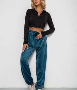 Спортивные штаны велюровые женские на флисе, цвет петроль, 238R58649-1