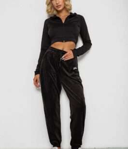 Спортивные штаны велюровые женские на флисе, цвет черный, 238R58649-1