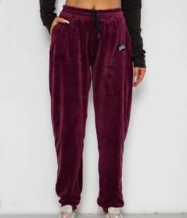 Спортивные штаны велюровые женские на флисе, цвет бордовый, 238R58649-1