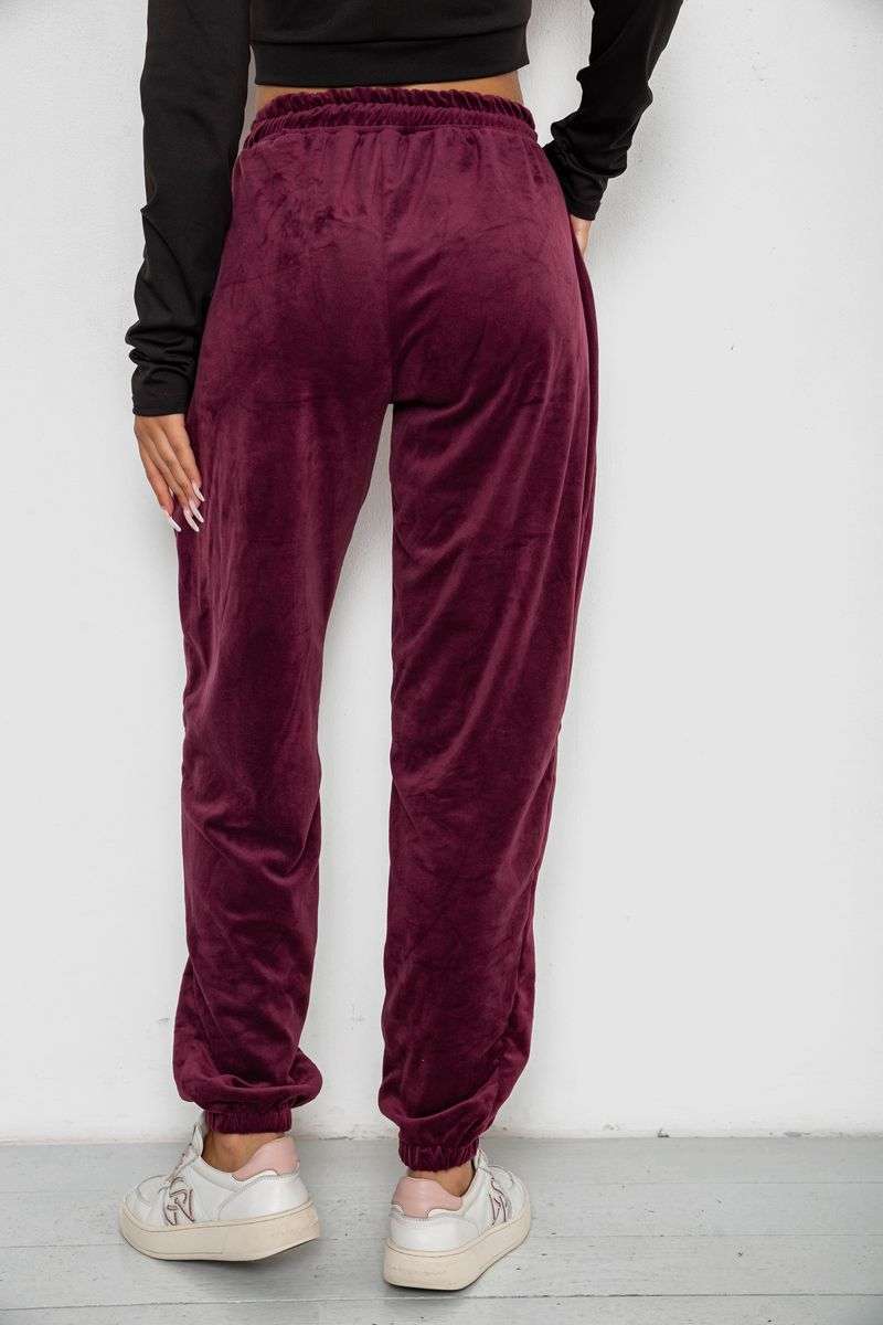 Спортивные штаны велюровые женские на флисе, цвет бордовый, 238R58649-1 — изображение 4