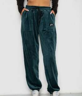 Спортивные штаны велюровые женские на флисе, цвет зеленый, 238R58649-1