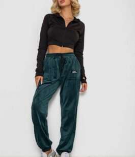 Спортивные штаны велюровые женские на флисе, цвет зеленый, 238R58649-1