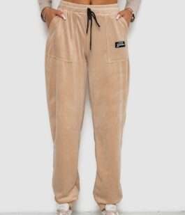 Спортивные штаны велюровые женские на флисе, цвет светло-бежевый, 238R58649-1