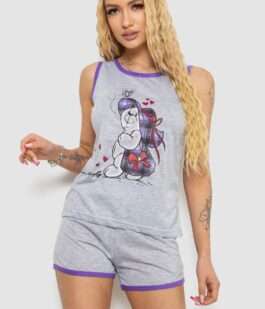 Пижама женская с принтом, цвет серо-сиреневый, 238RB40