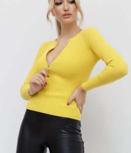 Кофта женская на молнии в рубчик, цвет горчичный, 204R003