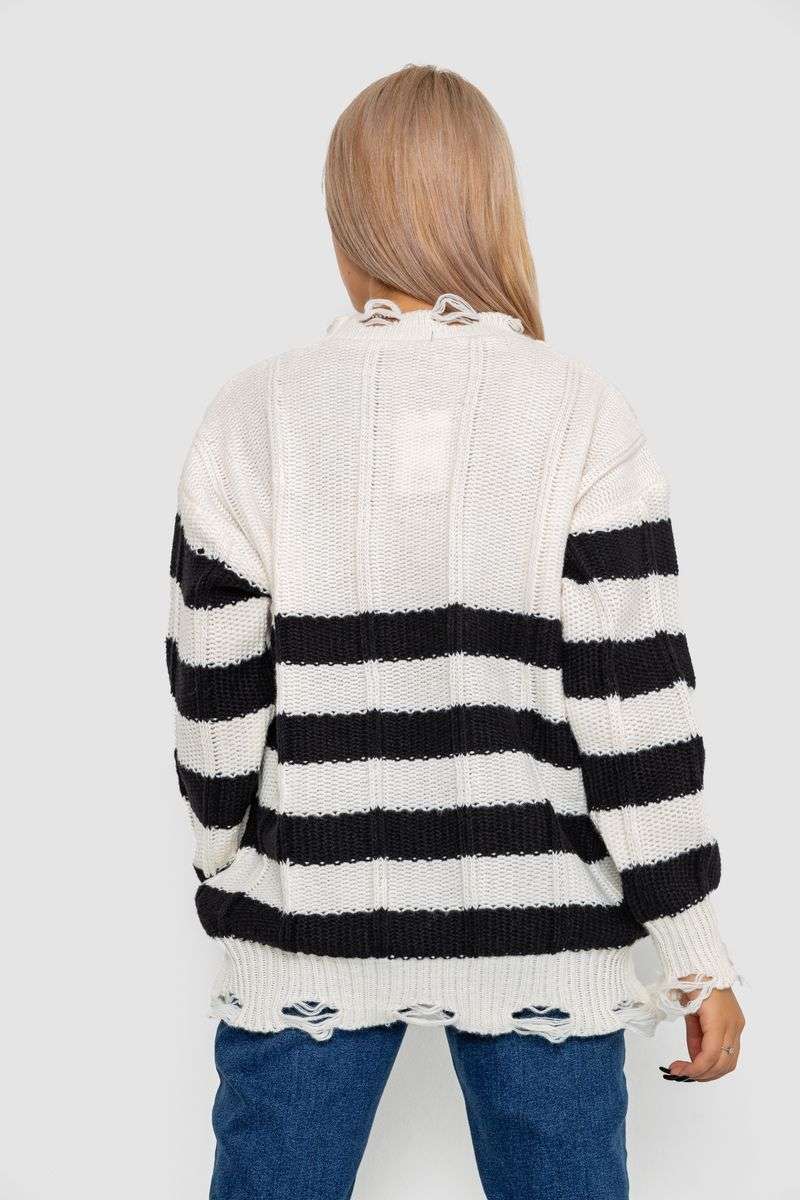 Свитер женский в полоску, цвет бело-черный, 244RA111 — изображение 4