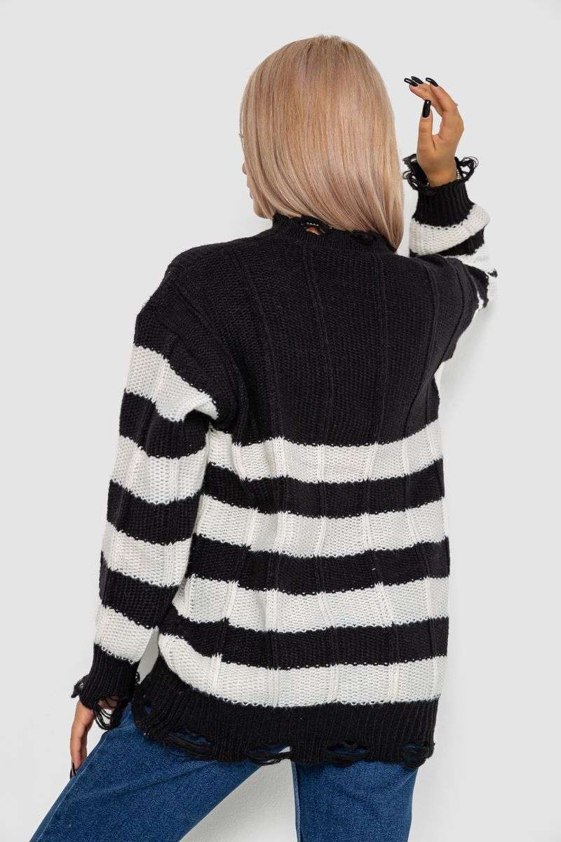 Свитер женский в полоску, цвет черно-белый, 244RA111 — изображение 4