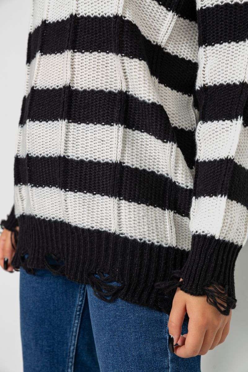 Свитер женский в полоску, цвет черно-белый, 244RA111 — изображение 5