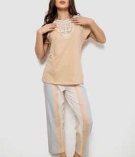 Пижама женская с принтом, цвет бежевый, 243R1600-019