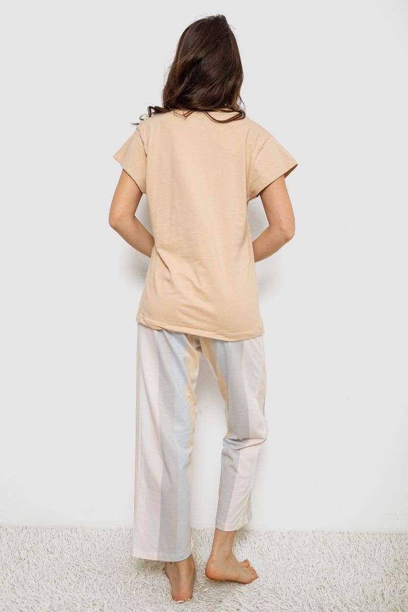 Пижама женская с принтом, цвет бежевый, 243R1600-019 — изображение 4