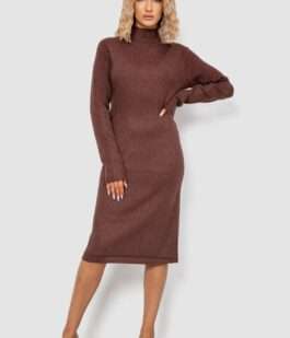 Платье вязаное однотонное, цвет коричневый, 244R664