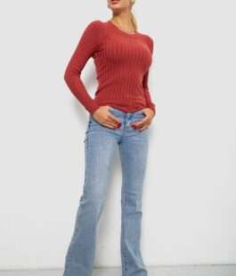 Водолазка женская в рубчик, цвет темно-коралловый, 204R9031