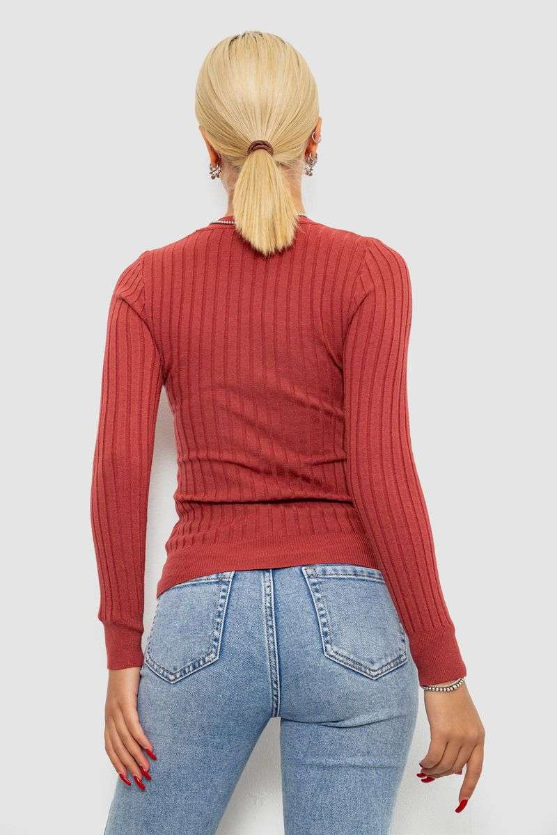Водолазка женская в рубчик, цвет темно-коралловый, 204R9031 — изображение 4
