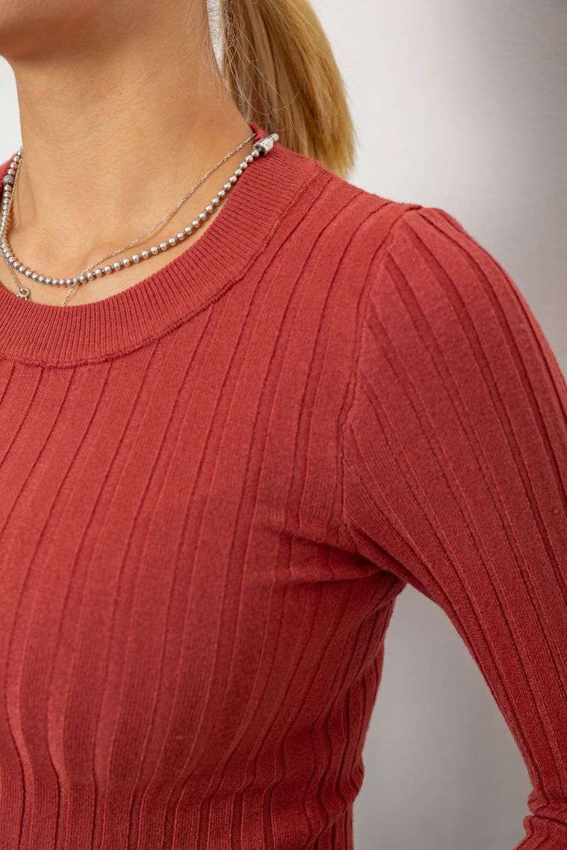 Водолазка женская в рубчик, цвет темно-коралловый, 204R9031 — изображение 5