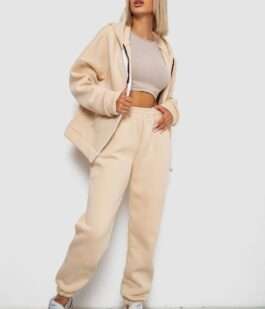 Спортивный костюм женский на флисе, цвет бежевый, 238R5715-1
