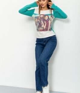 Свитшот женский с принтом, цвет оливково-молочный, 167R731