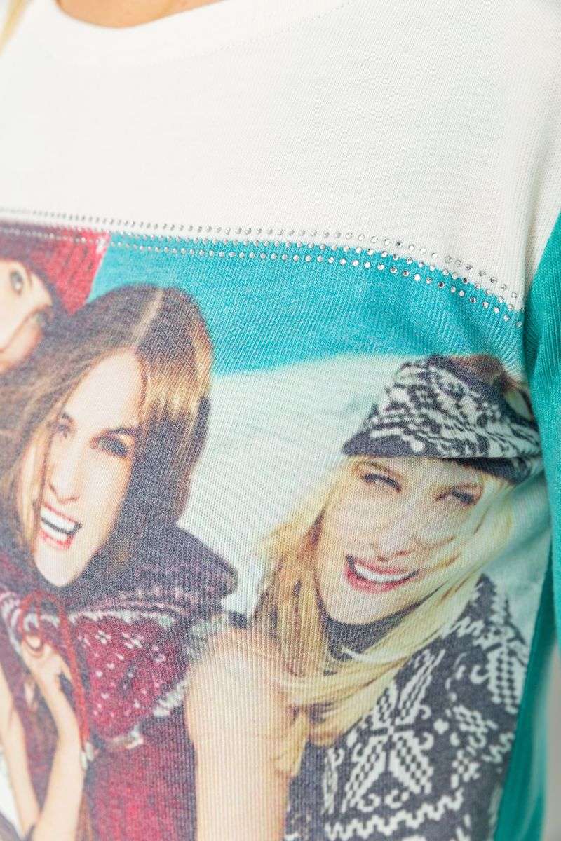 Свитшот женский с принтом, цвет оливково-молочный, 167R731 — изображение 5