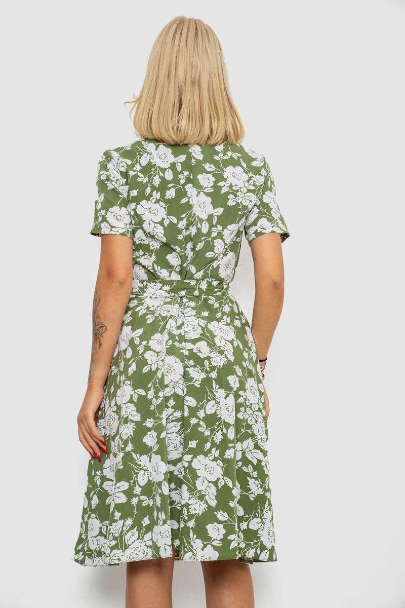 Платье софт на запах с принтом, цвет оливковый, 230R0107 — изображение 4