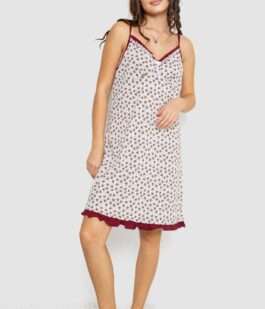 Ночная рубашка на брительках с принтом, цвет бело-бордовый, 219RTA-336