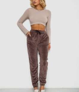 Спортивные штаны велюровые женские на флисе, цвет мокко, 238R58644