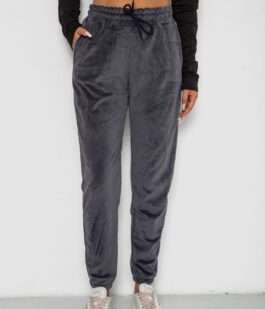 Спортивные штаны велюровые женские на флисе, цвет серый, 238R58644