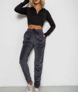 Спортивные штаны велюровые женские на флисе, цвет серый, 238R58644